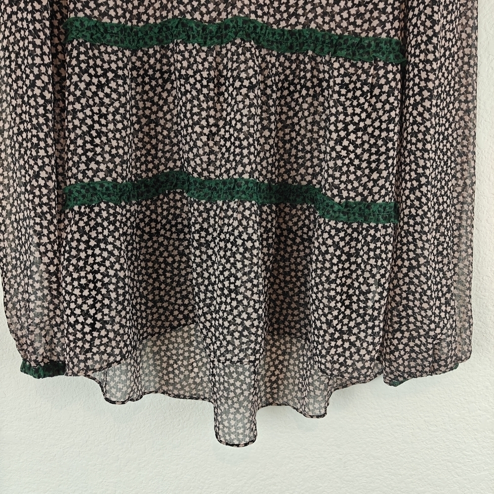 Boden Talise Top Size 6 Peasant Blouse Boho Black Pink Green Tiered Ruffle - Picture 3 of 11